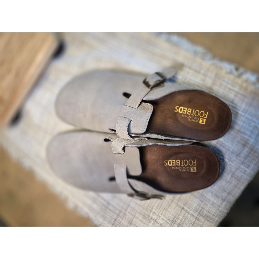White Mountain Bari Suede Clogs Taupe Grey Buckle Slip On Mules W27246 Size 11M